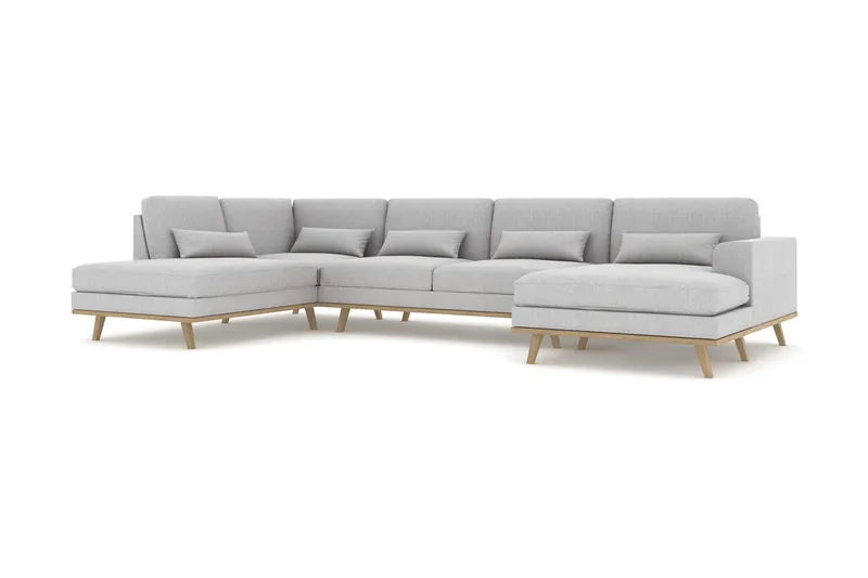 Copenhagen 5-seters Venstrevendt U-formet Sofa med Divan og Sjeselong i Stoff - Grå - Møbler - Sofaer - U-sofa