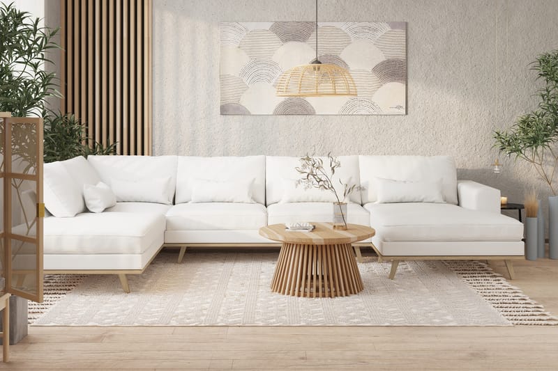 Copenhagen 5-seters Venstrevendt U-formet Sofa med Divan og Sjeselong i Stoff - Hvit - Møbler - Sofaer - U-sofa