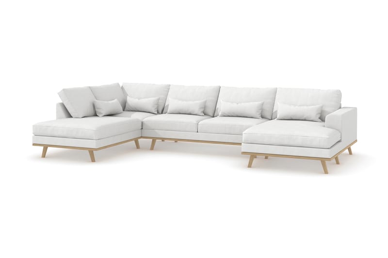 Copenhagen 5-seters Venstrevendt U-formet Sofa med Divan og Sjeselong i Stoff - Hvit - Møbler - Sofaer - U-sofa
