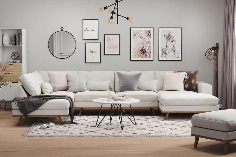 Copenhagen 5-seters Venstrevendt U-formet Sofa med Divan og Sjeselong i Stoff - Lys grå - Møbler - Sofaer - U-sofa