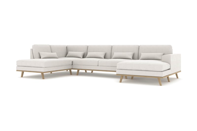 Copenhagen 5-seters Venstrevendt U-formet Sofa med Divan og Sjeselong i Stoff - Lys grå - Møbler - Sofaer - U-sofa