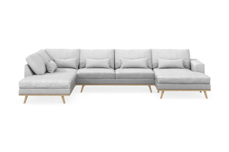 Copenhagen 5-seters Venstrevendt U-formet Sofa med Divan og Sjeselong i Stoff - Lys grå - Møbler - Sofaer - U-sofa