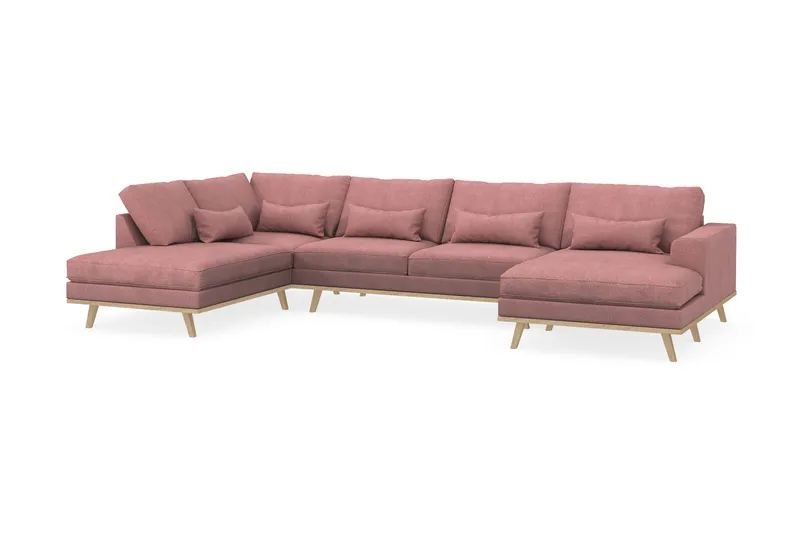 Copenhagen 5-seters Venstrevendt U-formet Sofa med Divan og Sjeselong i Stoff - Rosa - Møbler - Sofaer - U-sofa