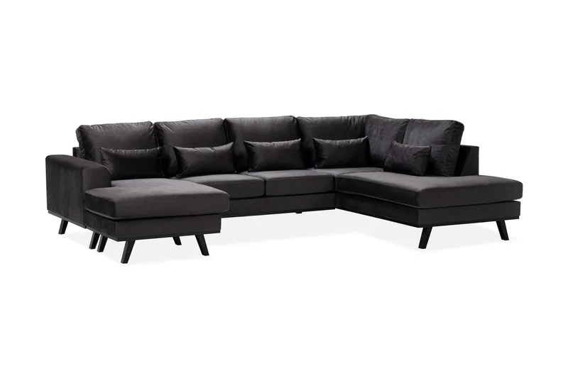 Copenhagen Compact 4-seters Høyrevendt U-formet Large Sofa med Divan og Sjeselong i Fløyel - Mørk grå - Møbler - Sofaer - U-sofa