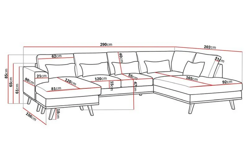 Copenhagen Compact 4-seters Høyrevendt U-formet Large Sofa med Divan og Sjeselong i Fløyel - Mørk grå - Møbler - Sofaer - U-sofa