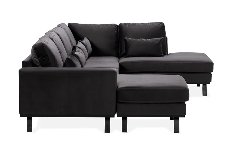 Copenhagen Compact 4-seters Høyrevendt U-formet Large Sofa med Divan og Sjeselong i Fløyel - Mørk grå - Møbler - Sofaer - U-sofa