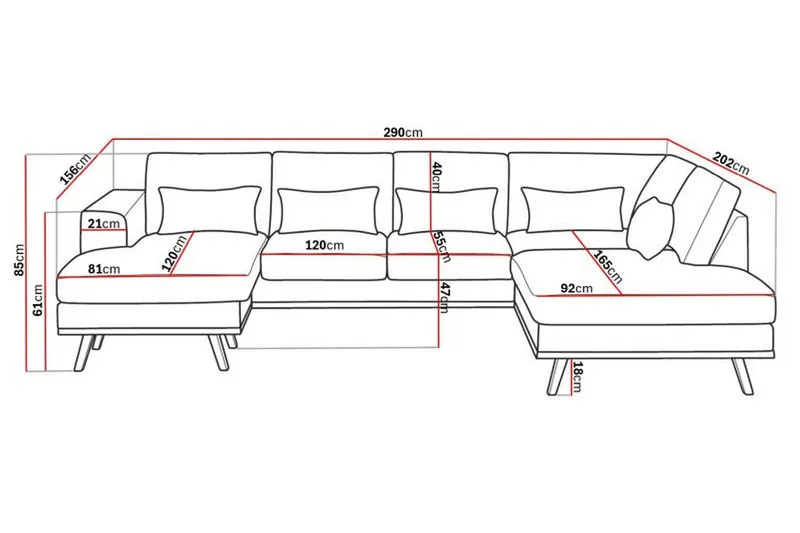 Copenhagen Compact 4-seters Høyrevendt U-formet Large Sofa med Divan og Sjeselong i Fløyel - Mørk grå - Møbler - Sofaer - U-sofa