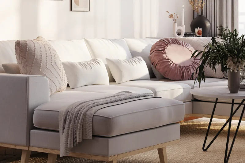 Copenhagen Compact 4-seters Høyrevendt U-formet Sofa med Divan og Sjeselong i Stoff - Lys grå - Møbler - Sofaer - U-sofa