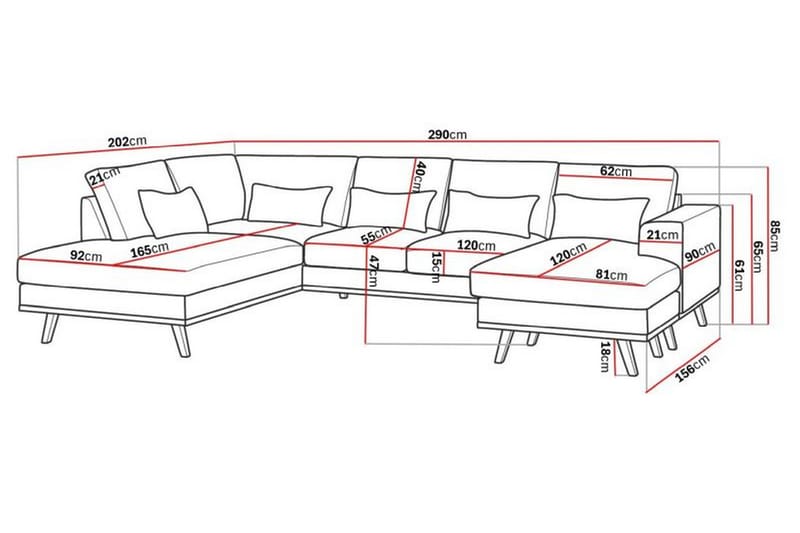 Copenhagen Compact 4-seters Venstrevendt U-formet Large Sofa med Divan og Sjeselong i Fløyel - Mørk grå - Møbler - Sofaer - U-sofa