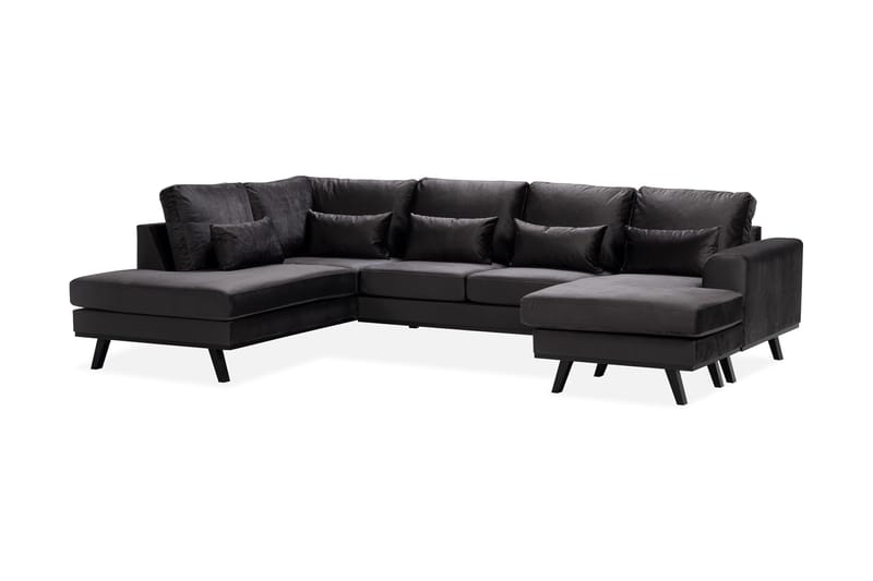 Copenhagen Compact 4-seters Venstrevendt U-formet Large Sofa med Divan og Sjeselong i Fløyel - Mørk grå - Møbler - Sofaer - U-sofa