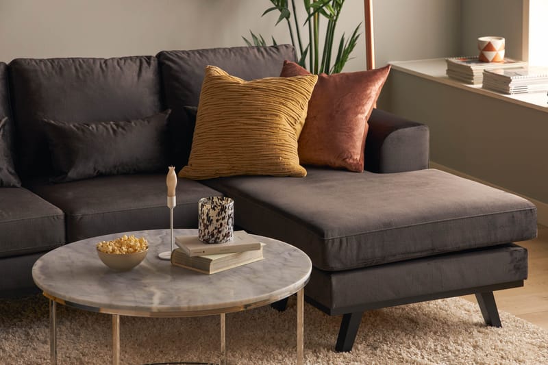 Copenhagen Compact 4-seters Venstrevendt U-formet Large Sofa med Divan og Sjeselong i Fløyel - Mørk grå - Møbler - Sofaer - U-sofa