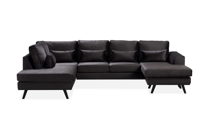 Copenhagen Compact 4-seters Venstrevendt U-formet Large Sofa med Divan og Sjeselong i Fløyel, Mørk grå