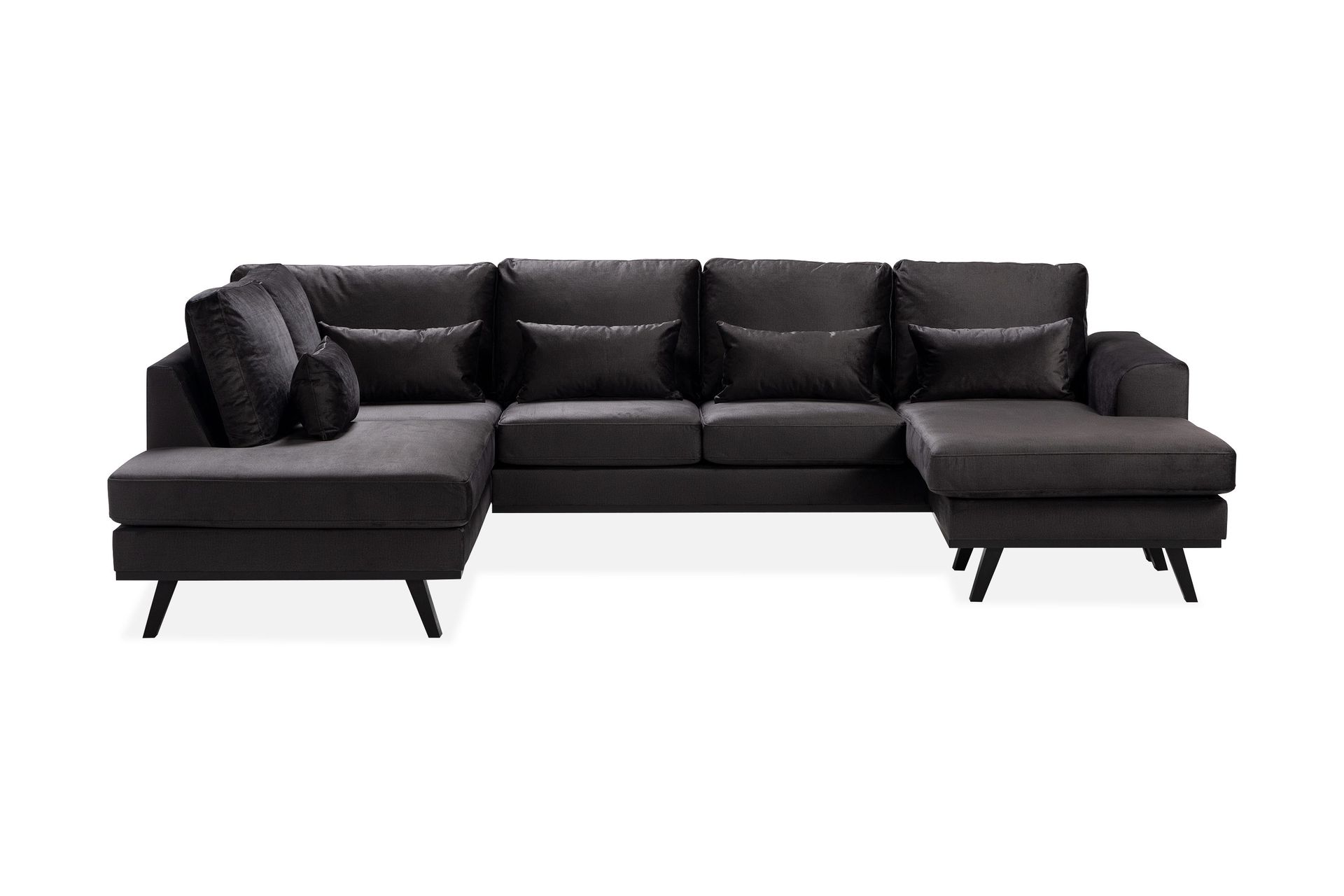Copenhagen Compact 4-seters Venstrevendt U-formet Large Sofa med Divan og Sjeselong i Fløyel - Mørk grå