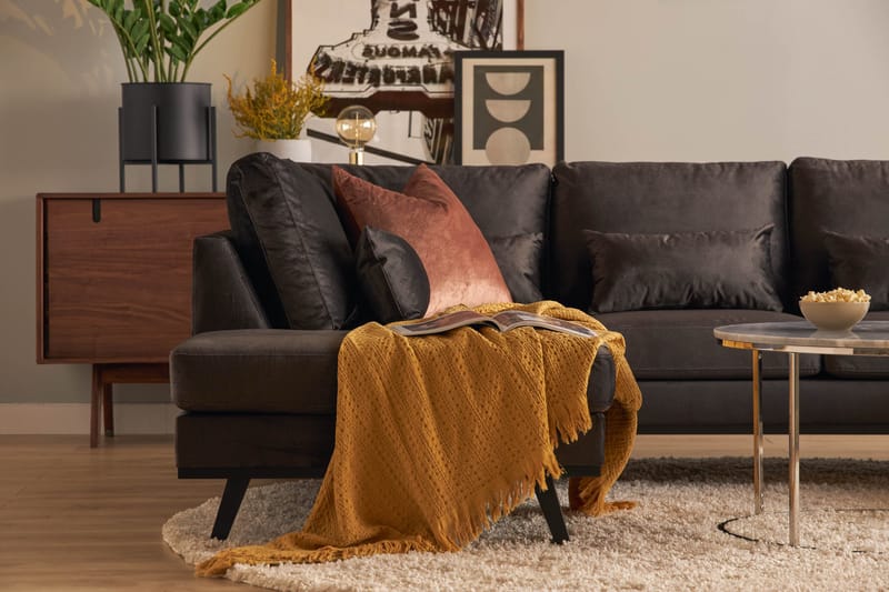 Copenhagen Compact 4-seters Venstrevendt U-formet Large Sofa med Divan og Sjeselong i Fløyel - Mørk grå - Møbler - Sofaer - U-sofa