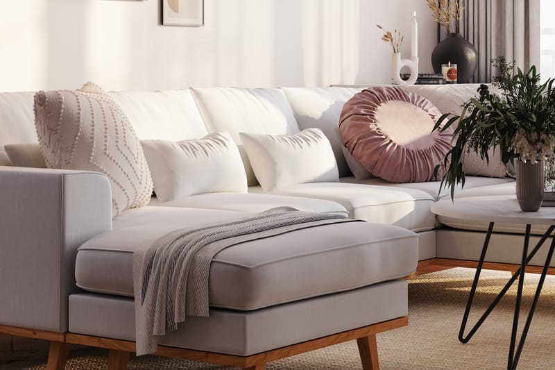 Copenhagen Compact 4-seters Venstrevendt U-formet Sofa med Divan og Sjeselong i Stoff - Lys grå - Møbler - Sofaer - U-sofa