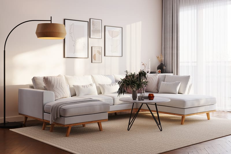 Copenhagen Compact 4-seters Venstrevendt U-formet Sofa med Divan og Sjeselong i Stoff - Lys grå - Møbler - Sofaer - U-sofa