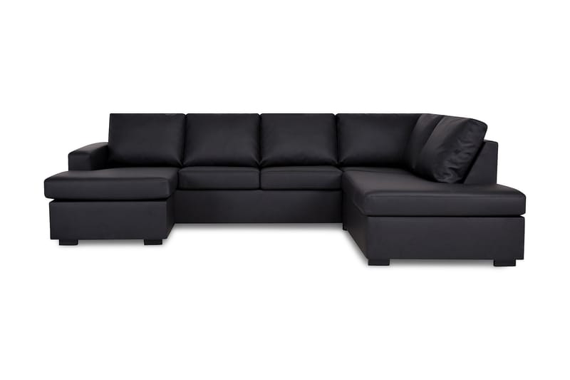 Crazy 4-seters Høyrevendt U-formet Large Sofa med Divan og Sjeselong i Kunstlær - Svart - Møbler - Sofaer - U-sofa