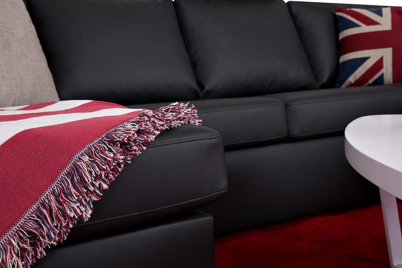 Crazy 4-seters Høyrevendt U-formet Large Sofa med Divan og Sjeselong i Kunstlær - Svart - Møbler - Sofaer - U-sofa