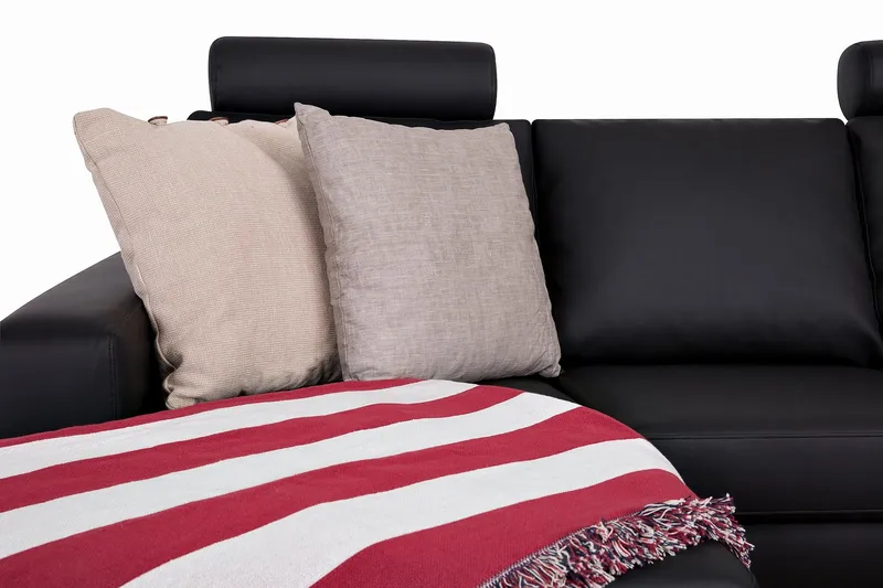 Crazy 4-seters Høyrevendt U-formet Large Sofa med Divan og Sjeselong i Kunstlær - Svart - Møbler - Sofaer - U-sofa