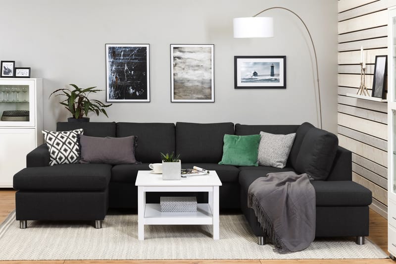 Crazy 4-seters Høyrevendt U-formet Large Sofa med Divan og Sjeselong i Stoff - Antrasitt - Møbler - Sofaer - U-sofa