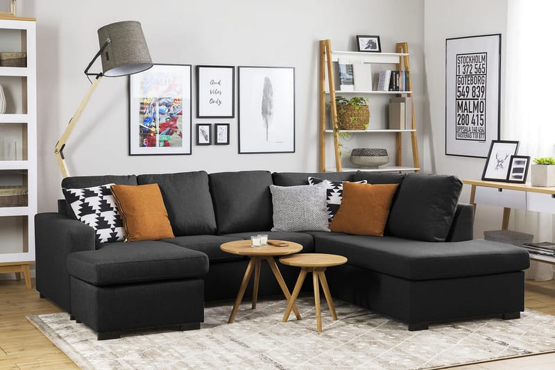 Crazy 4-seters Høyrevendt U-formet Large Sofa med Divan og Sjeselong i Stoff - Antrasitt - Møbler - Sofaer - U-sofa