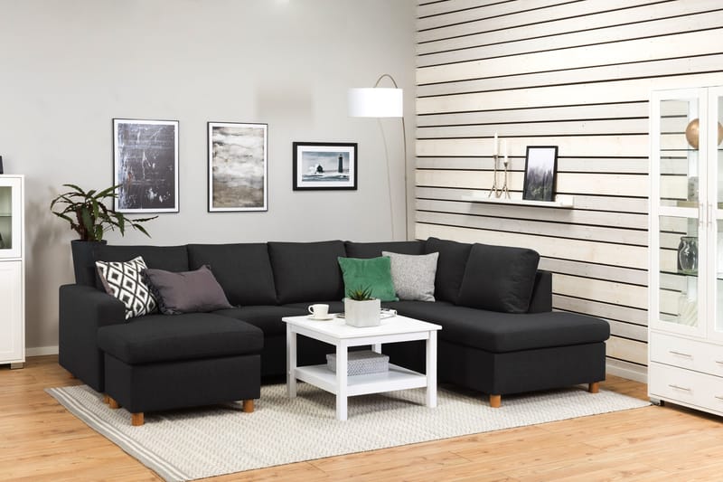 Crazy 4-seters Høyrevendt U-formet Large Sofa med Divan og Sjeselong i Stoff - Antrasitt - Møbler - Sofaer - U-sofa