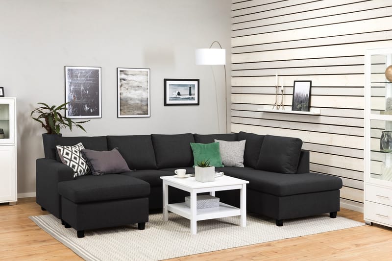 Crazy 4-seters Høyrevendt U-formet Large Sofa med Divan og Sjeselong i Stoff - Antrasitt - Møbler - Sofaer - U-sofa