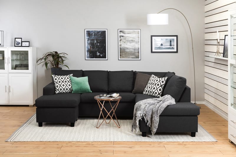 Crazy 4-seters Høyrevendt U-formet Large Sofa med Divan og Sjeselong i Stoff - Antrasitt - Møbler - Sofaer - U-sofa