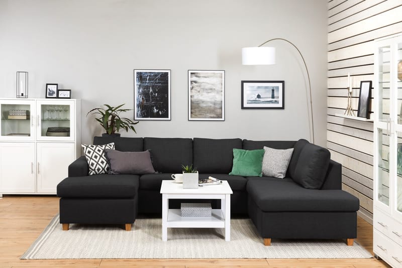 Crazy 4-seters Høyrevendt U-formet Large Sofa med Divan og Sjeselong i Stoff - Antrasitt - Møbler - Sofaer - U-sofa