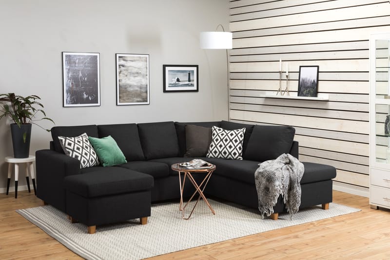 Crazy 4-seters Høyrevendt U-formet Large Sofa med Divan og Sjeselong i Stoff - Antrasitt - Møbler - Sofaer - U-sofa