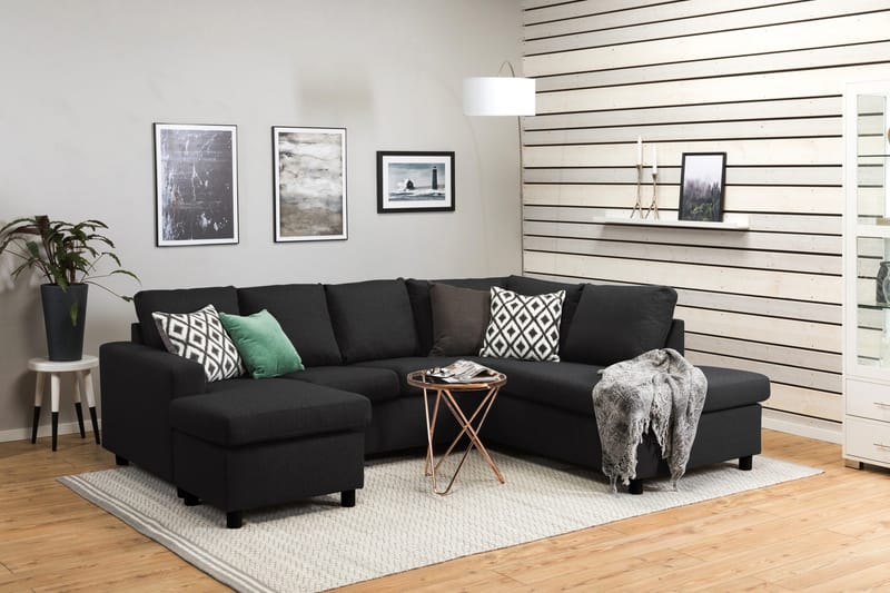 Crazy 4-seters Høyrevendt U-formet Large Sofa med Divan og Sjeselong i Stoff - Antrasitt - Møbler - Sofaer - U-sofa