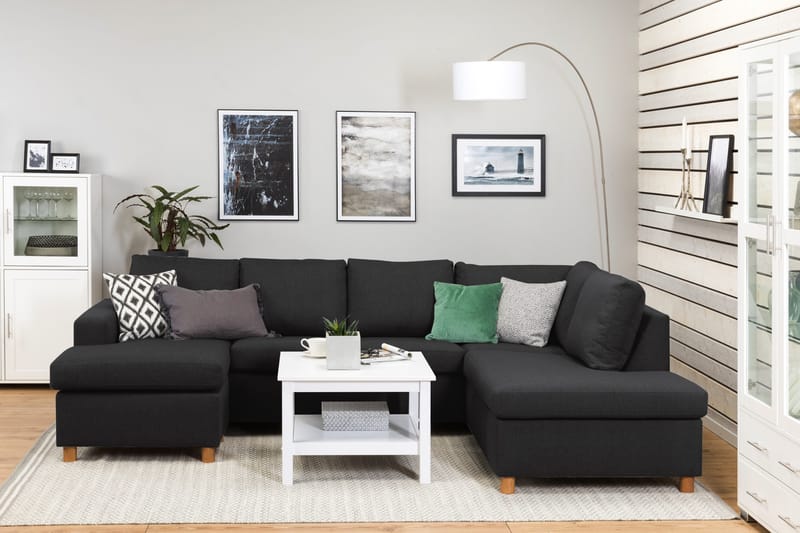 Crazy 4-seters Høyrevendt U-formet Large Sofa med Divan og Sjeselong i Stoff - Antrasitt - Møbler - Sofaer - U-sofa