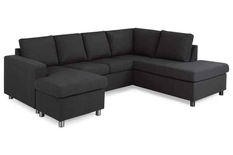 Crazy 4-seters Høyrevendt U-formet Large Sofa med Divan og Sjeselong i Stoff - Antrasitt - Møbler - Sofaer - U-sofa