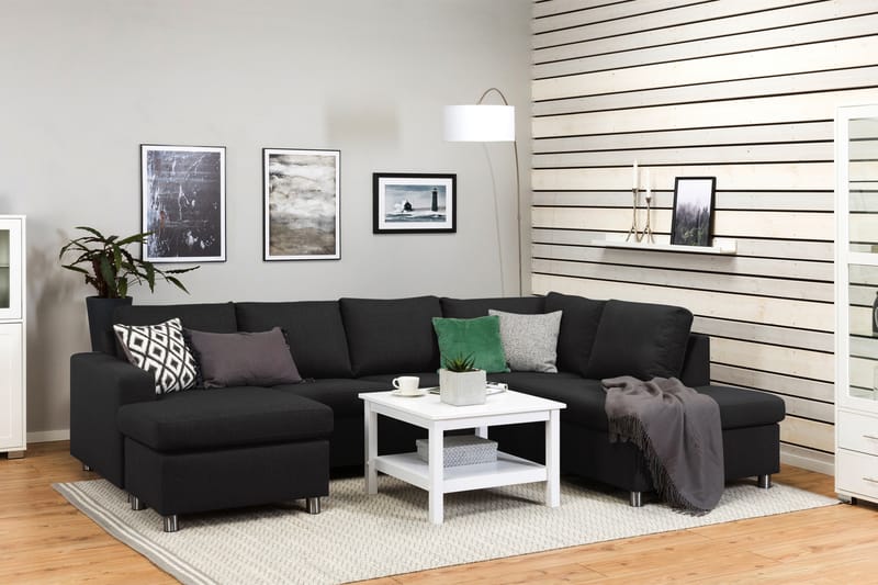 Crazy 4-seters Høyrevendt U-formet Large Sofa med Divan og Sjeselong i Stoff - Antrasitt - Møbler - Sofaer - U-sofa