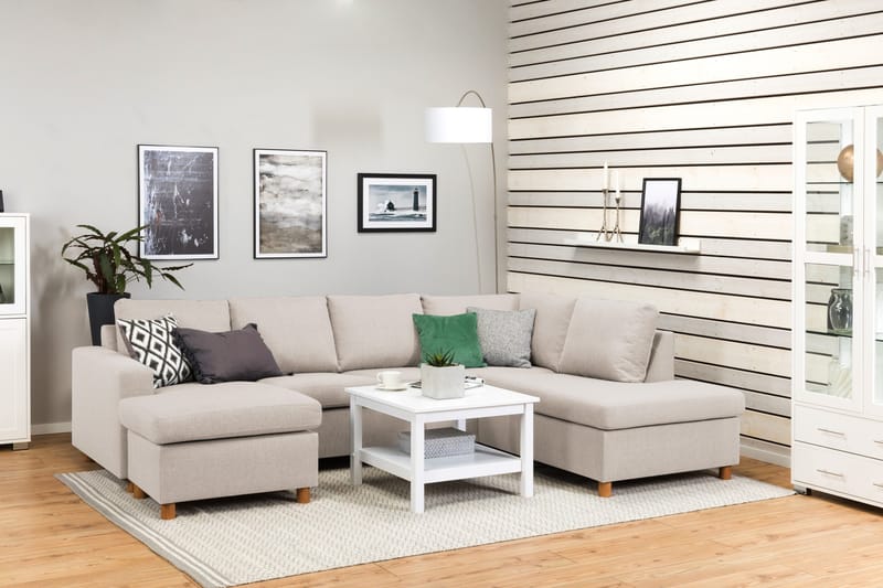 Crazy 4-seters Høyrevendt U-formet Large Sofa med Divan og Sjeselong i Stoff - Beige - Møbler - Sofaer - U-sofa