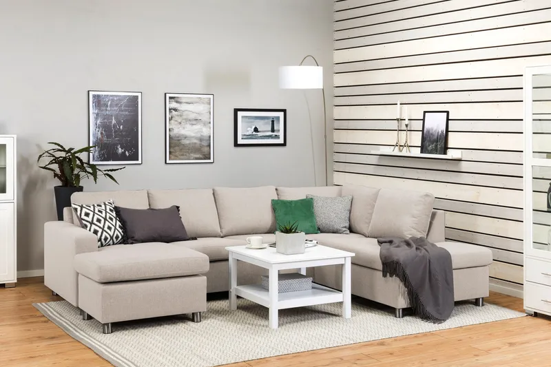 Crazy 4-seters Høyrevendt U-formet Large Sofa med Divan og Sjeselong i Stoff - Beige - Møbler - Sofaer - U-sofa