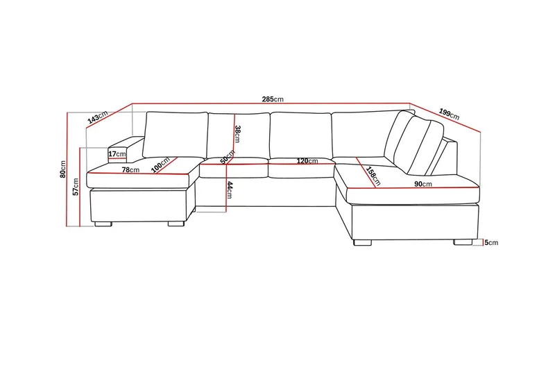 Crazy 4-seters Høyrevendt U-formet Large Sofa med Divan og Sjeselong i Stoff - Beige - Møbler - Sofaer - U-sofa