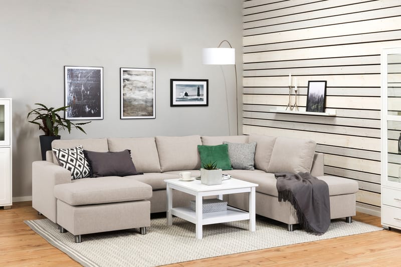 Crazy 4-seters Høyrevendt U-formet Large Sofa med Divan og Sjeselong i Stoff - Beige - Møbler - Sofaer - U-sofa