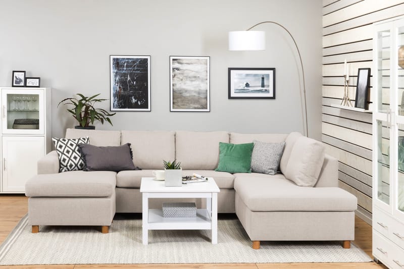 Crazy 4-seters Høyrevendt U-formet Large Sofa med Divan og Sjeselong i Stoff - Beige - Møbler - Sofaer - U-sofa