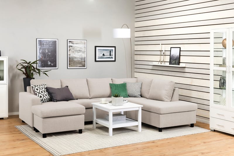 Crazy 4-seters Høyrevendt U-formet Large Sofa med Divan og Sjeselong i Stoff - Beige - Møbler - Sofaer - U-sofa