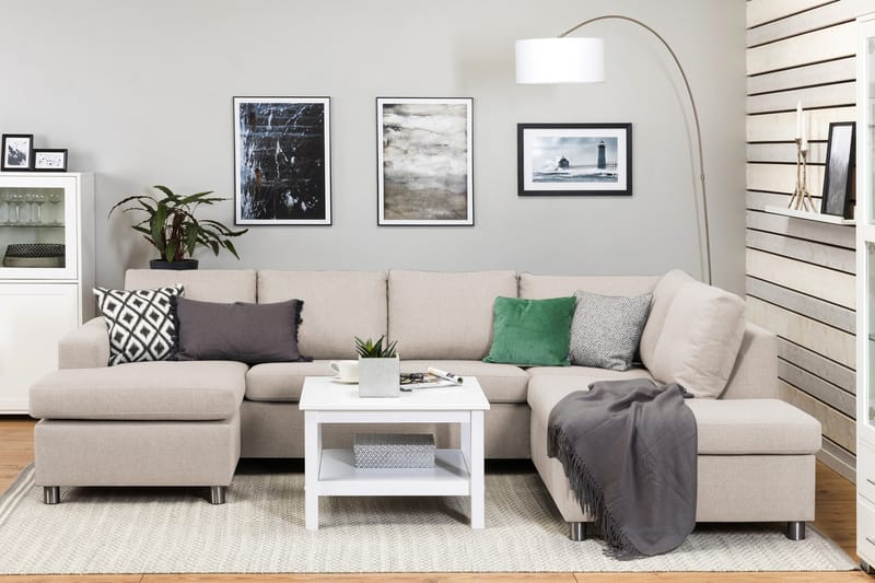 Crazy 4-seters Høyrevendt U-formet Large Sofa med Divan og Sjeselong i Stoff - Beige - Møbler - Sofaer - U-sofa