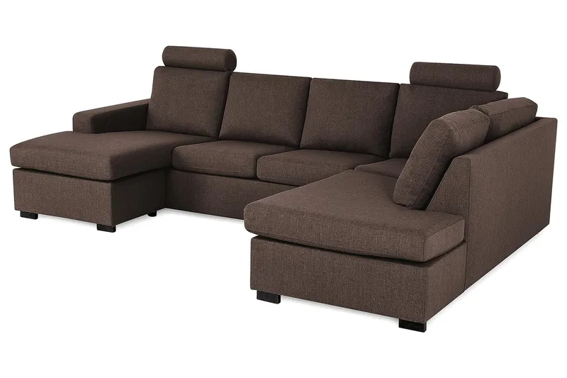 Crazy 4-seters Høyrevendt U-formet Large Sofa med Divan og Sjeselong i Stoff - Brun - Møbler - Sofaer - U-sofa