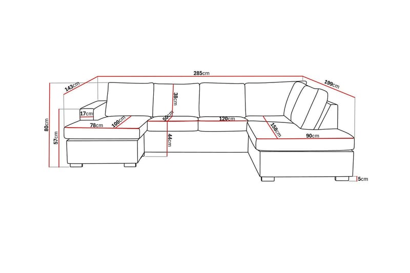 Crazy 4-seters Høyrevendt U-formet Large Sofa med Divan og Sjeselong i Stoff - Grå - Møbler - Sofaer - U-sofa