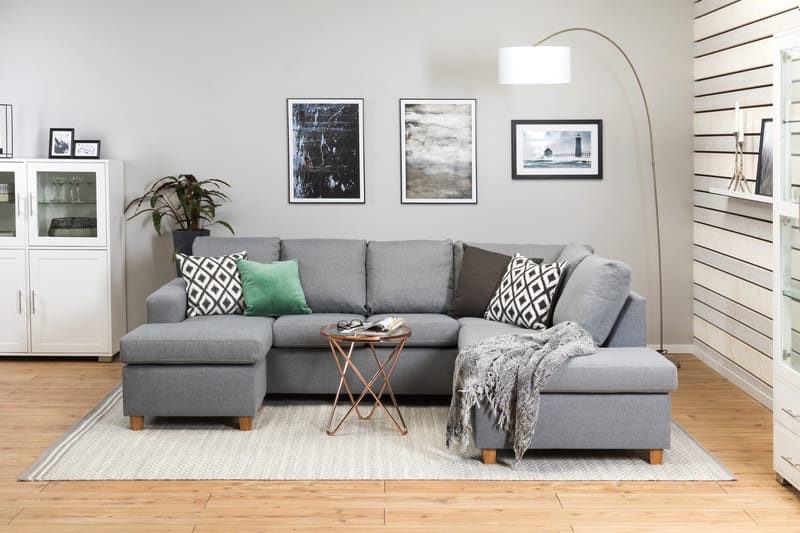 Crazy 4-seters Høyrevendt U-formet Large Sofa med Divan og Sjeselong i Stoff - Grå - Møbler - Sofaer - U-sofa