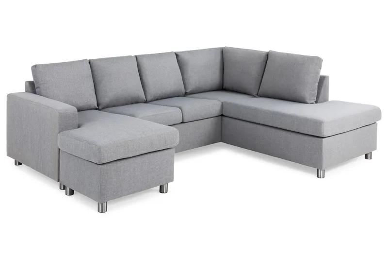 Crazy 4-seters Høyrevendt U-formet Large Sofa med Divan og Sjeselong i Stoff - Grå - Møbler - Sofaer - U-sofa