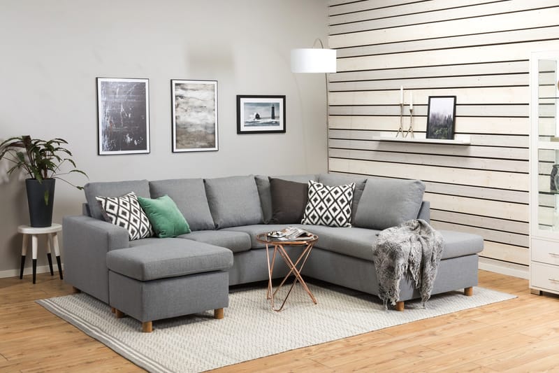 Crazy 4-seters Høyrevendt U-formet Large Sofa med Divan og Sjeselong i Stoff - Grå - Møbler - Sofaer - U-sofa