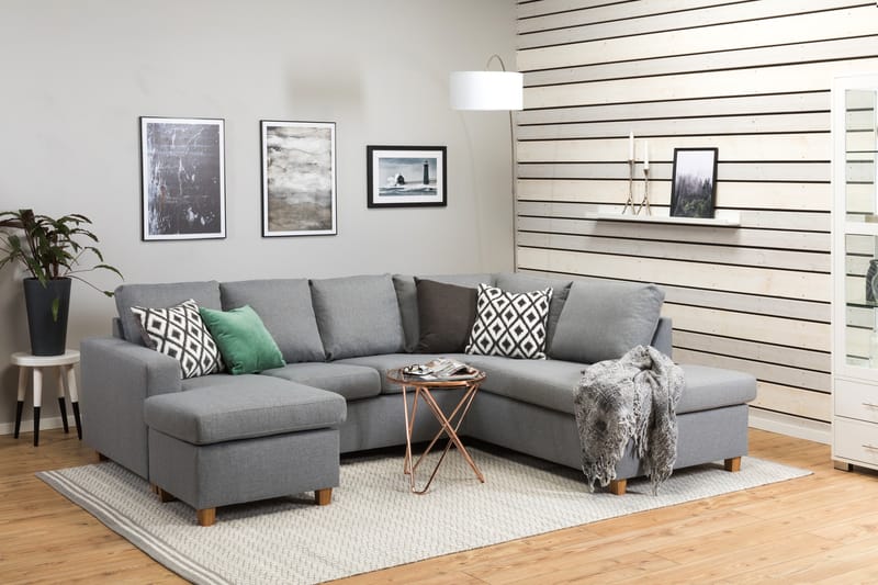 Crazy 4-seters Høyrevendt U-formet Large Sofa med Divan og Sjeselong i Stoff - Grå - Møbler - Sofaer - U-sofa