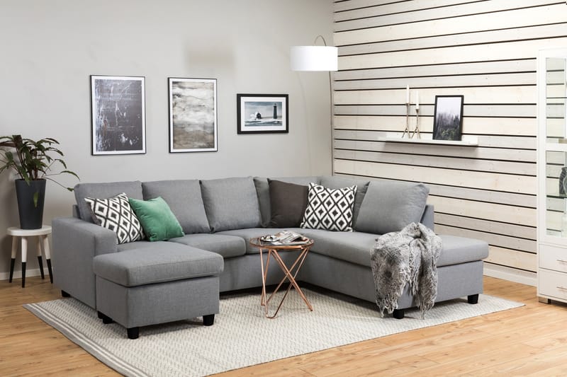Crazy 4-seters Høyrevendt U-formet Large Sofa med Divan og Sjeselong i Stoff - Grå - Møbler - Sofaer - U-sofa