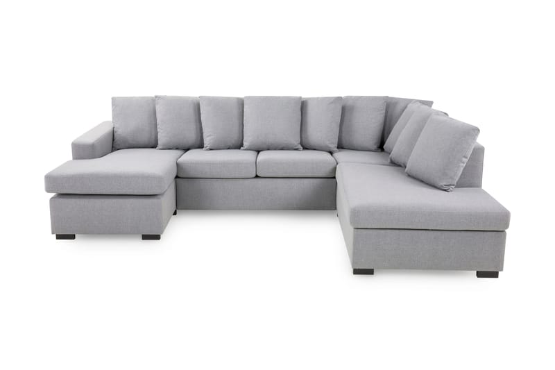 Crazy 4-seters Høyrevendt U-formet Large Sofa med Divan og Sjeselong i Stoff inkl. Pynteputer - Grå - Møbler - Sofaer - U-sofa