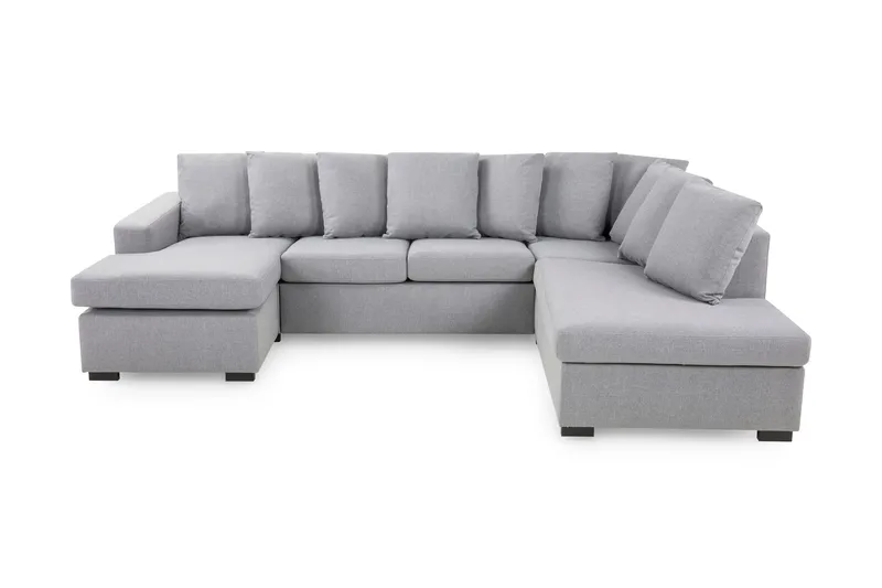 Crazy 4-seters Høyrevendt U-formet Large Sofa med Divan og Sjeselong i Stoff inkl. Pynteputer - Grå - Møbler - Sofaer - U-sofa